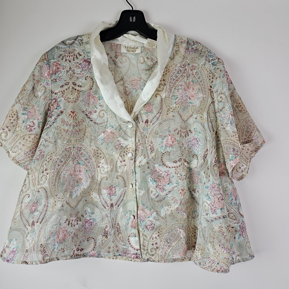 Victoria's‎ Secret Vintage Gold Label Pajama Top M Ivory Sheer Crop Cottagecore